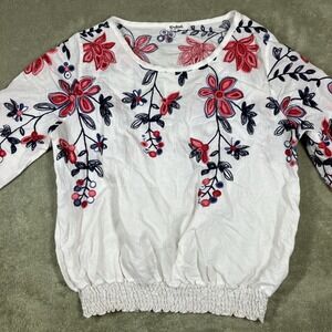 Kindred Women's Blouse Embroidered Floral Medium Peasant Cottagecore Boho Hippie
